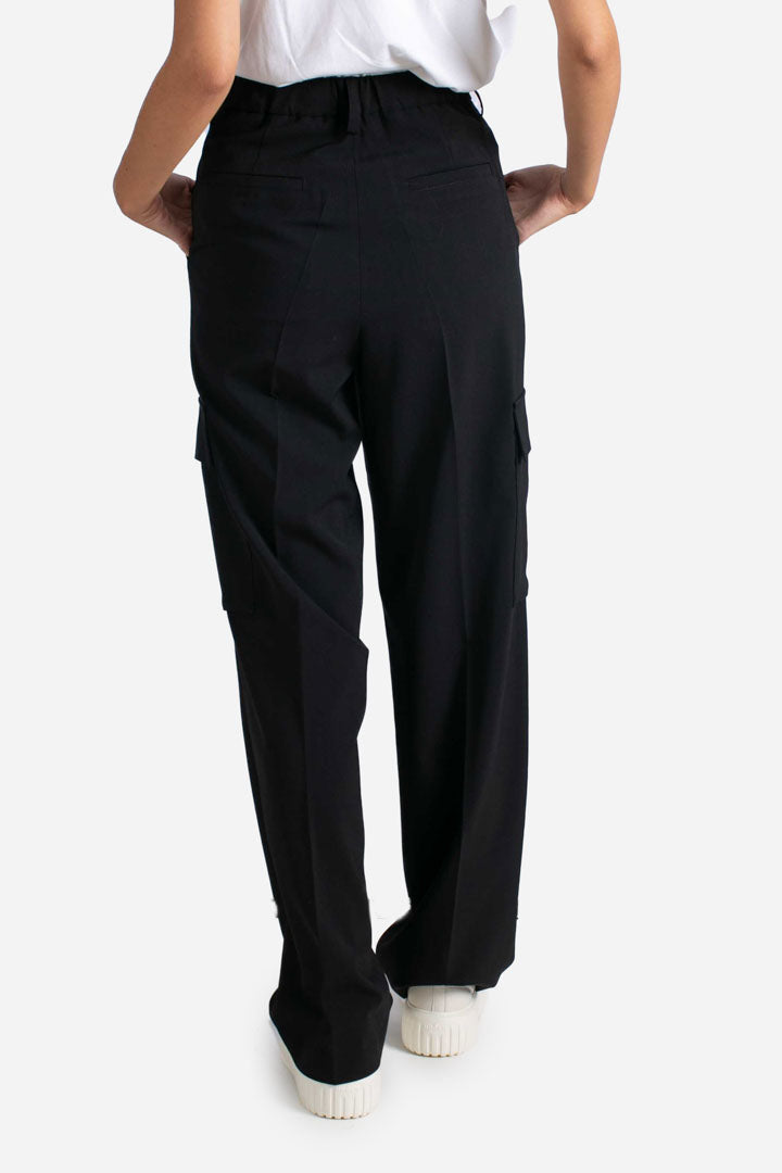 Pantalone cargo nero in misto lana