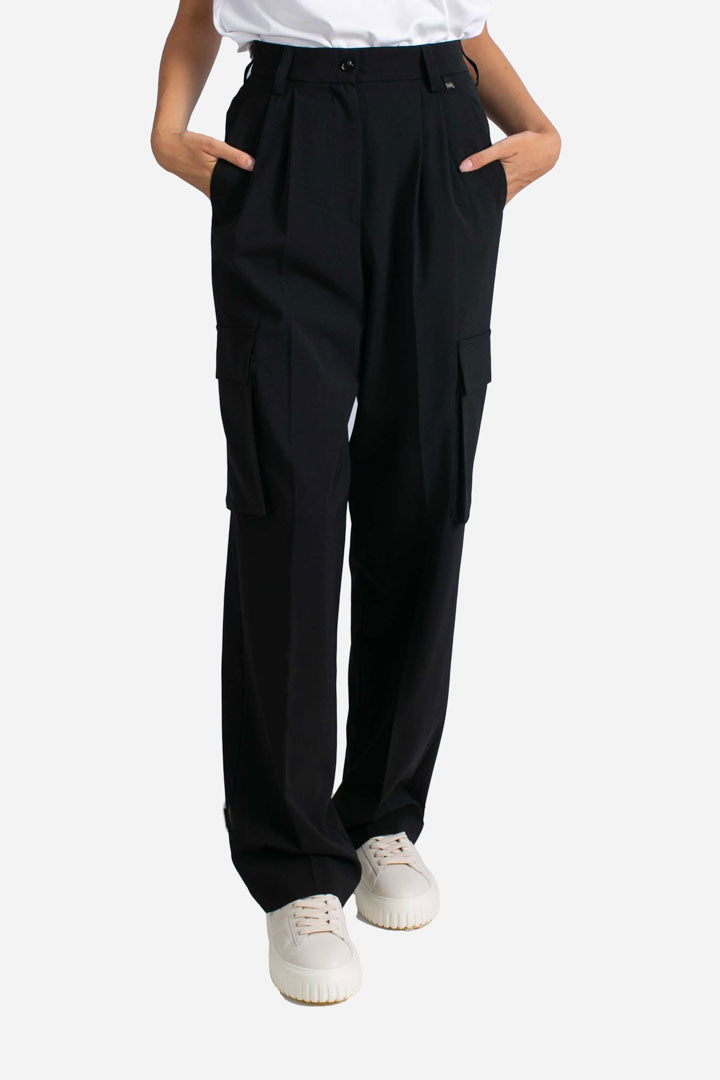 Pantalone cargo nero in misto lana