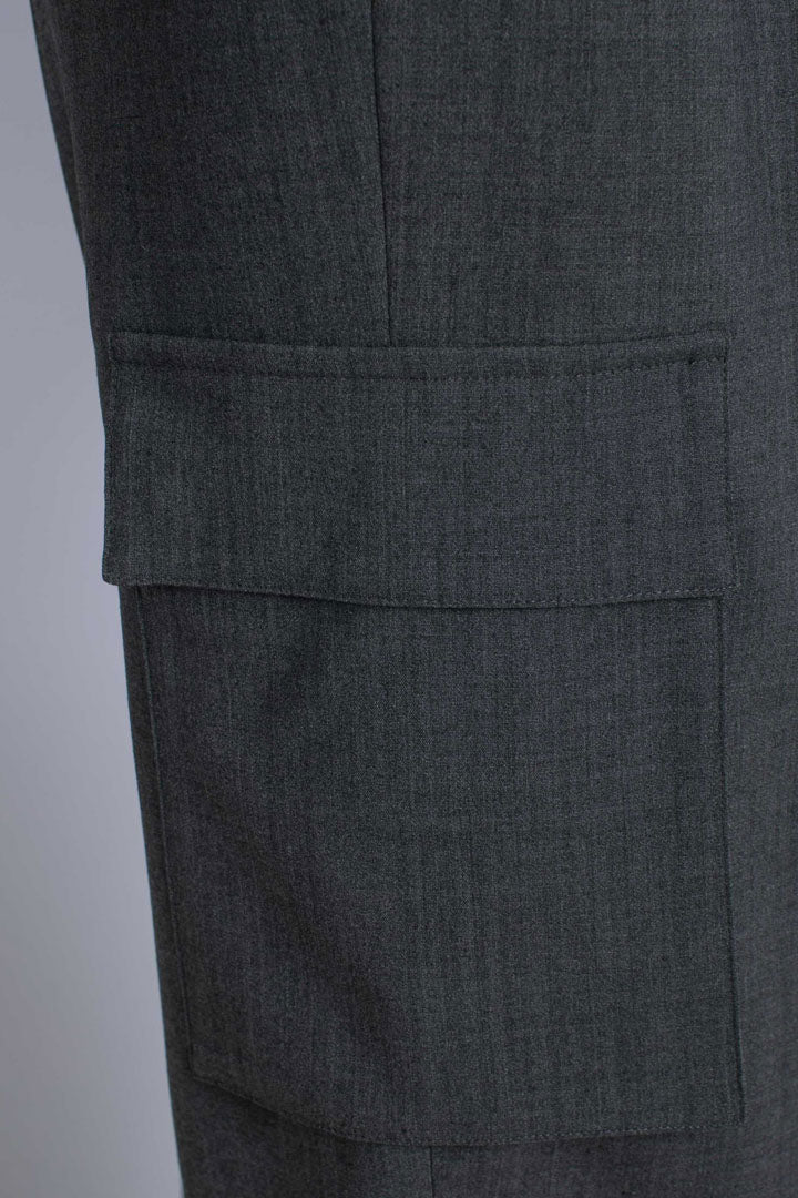 Pantalone cargo grigio ferro in misto lana