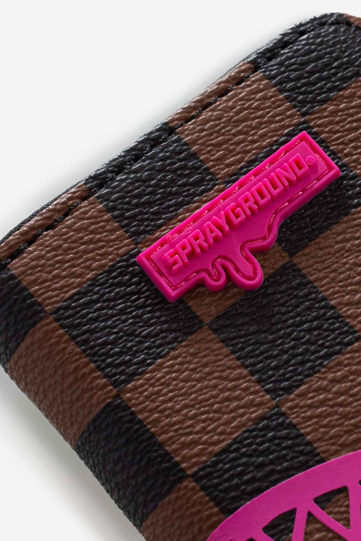 Portacarte Pink Drip Brown Check Wallet
