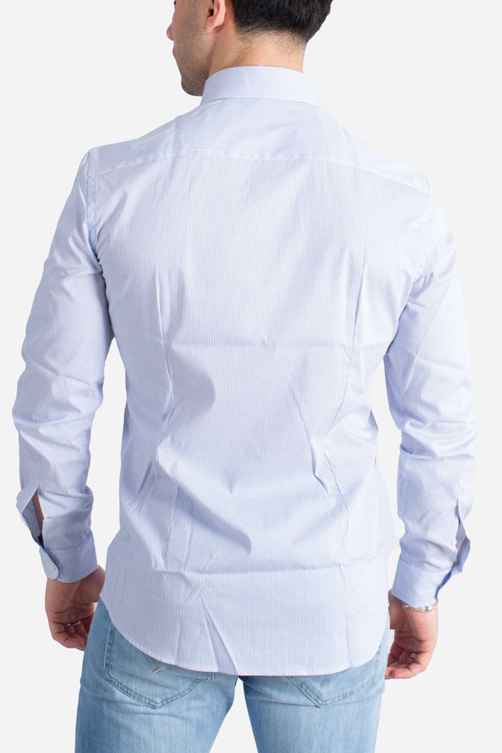 Camicia collo botton down a righe bianco celeste