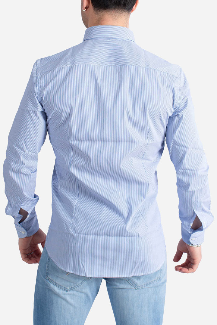 Camicia collo botton down a righe bianco blu