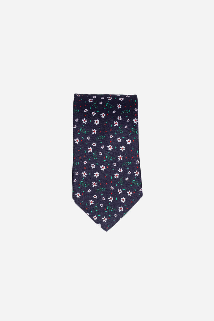 Cravatta in seta fiori fondo blu