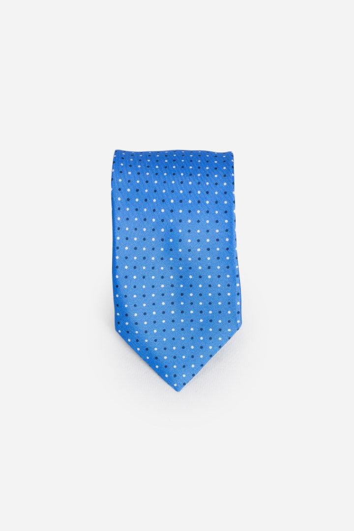 Cravatta in seta cravatteria micro pois celeste