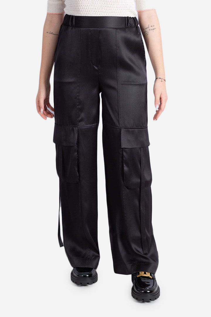 Pantalone cargo in seta nero