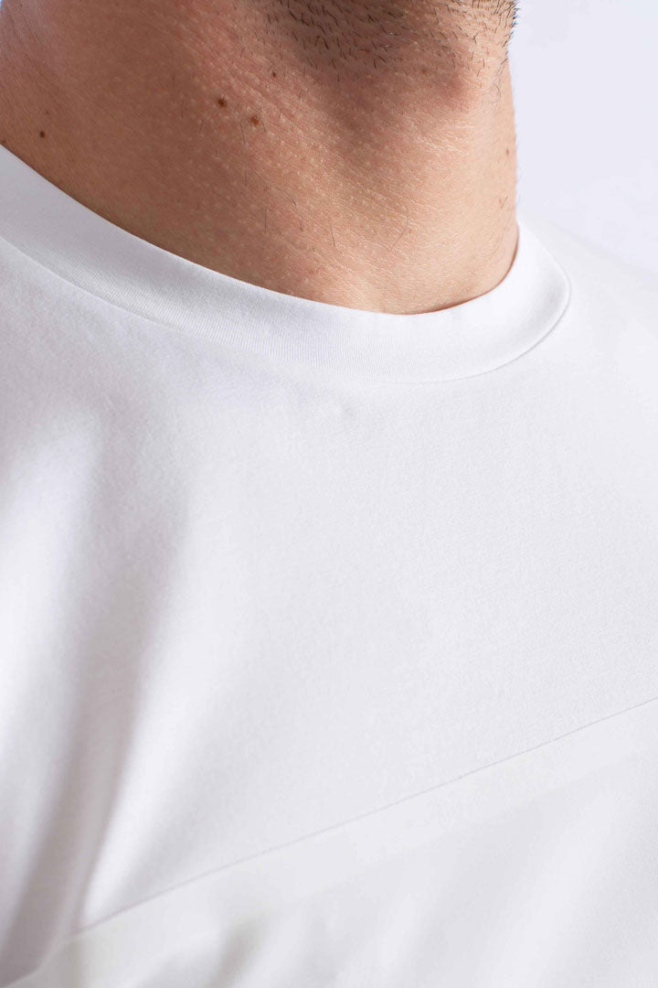 T-shirt girocollo in jersey di cotone e tessuto tecnico bianco