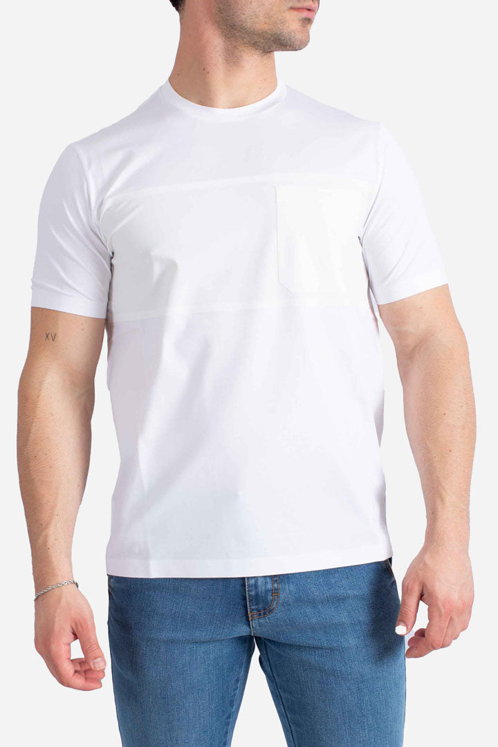 T-shirt girocollo in jersey di cotone e tessuto tecnico bianco
