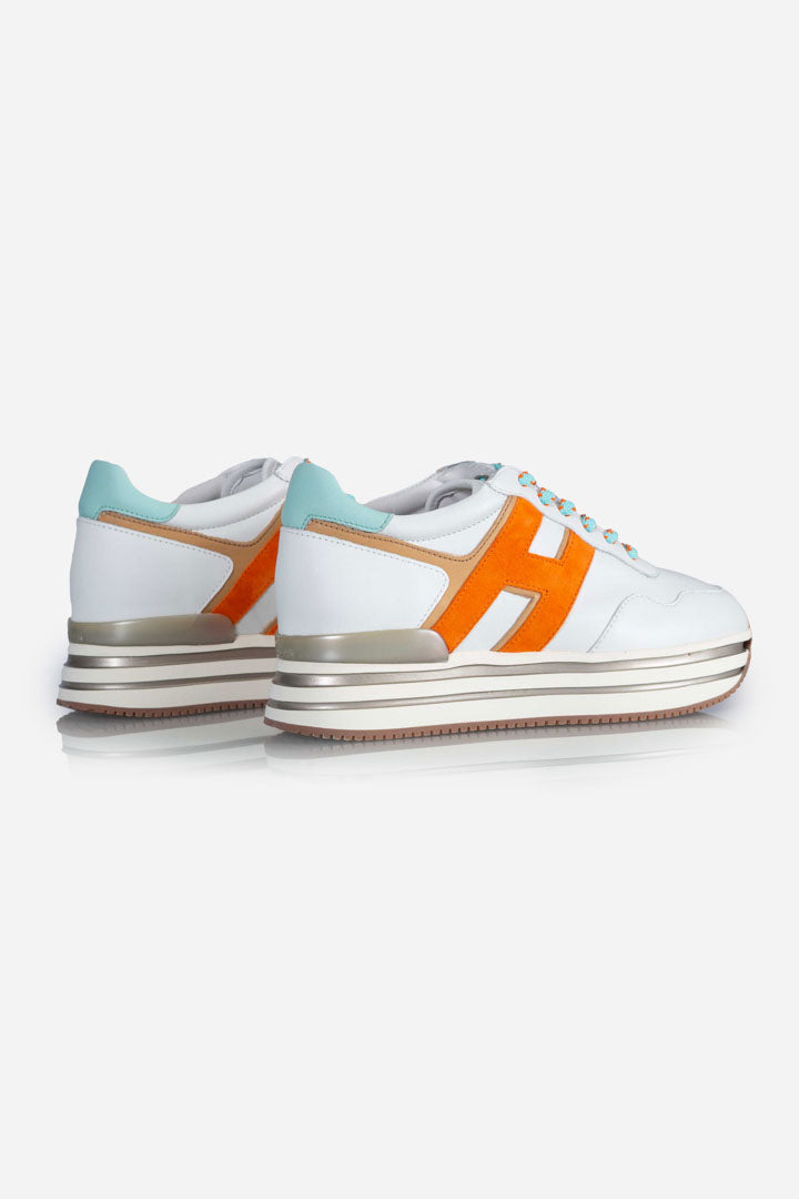 Sneakers Midi H222 bianco arancio azzurro