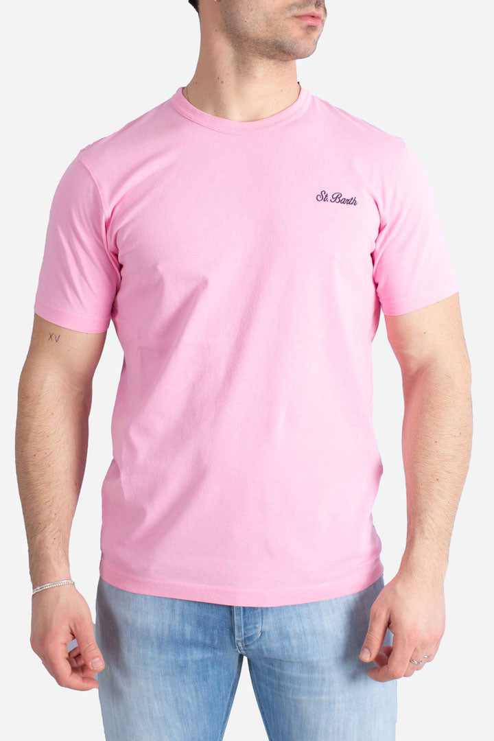 T-shirt Dover in jersey di cotone con ricamo St. Barth rosa