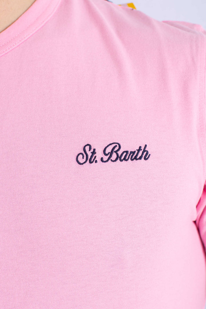 T-shirt Dover in jersey di cotone con ricamo St. Barth rosa